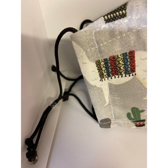 Handmade Face Mask Alpaca Llama Print Adjustable Gray Cotton Blend - Picture 5 of 5